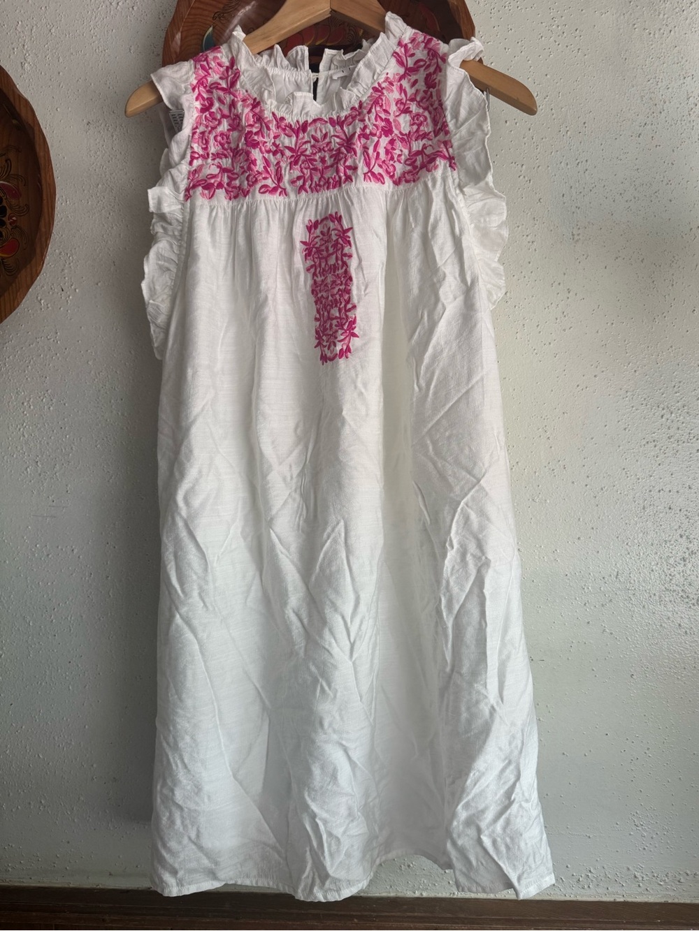 THML Cotton Sleeveless Dress with Pink Embroidery Size Medium